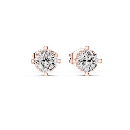Cushion Moissanite Heart Prong Stud Earrings in rose 925 sterling silver, view 4