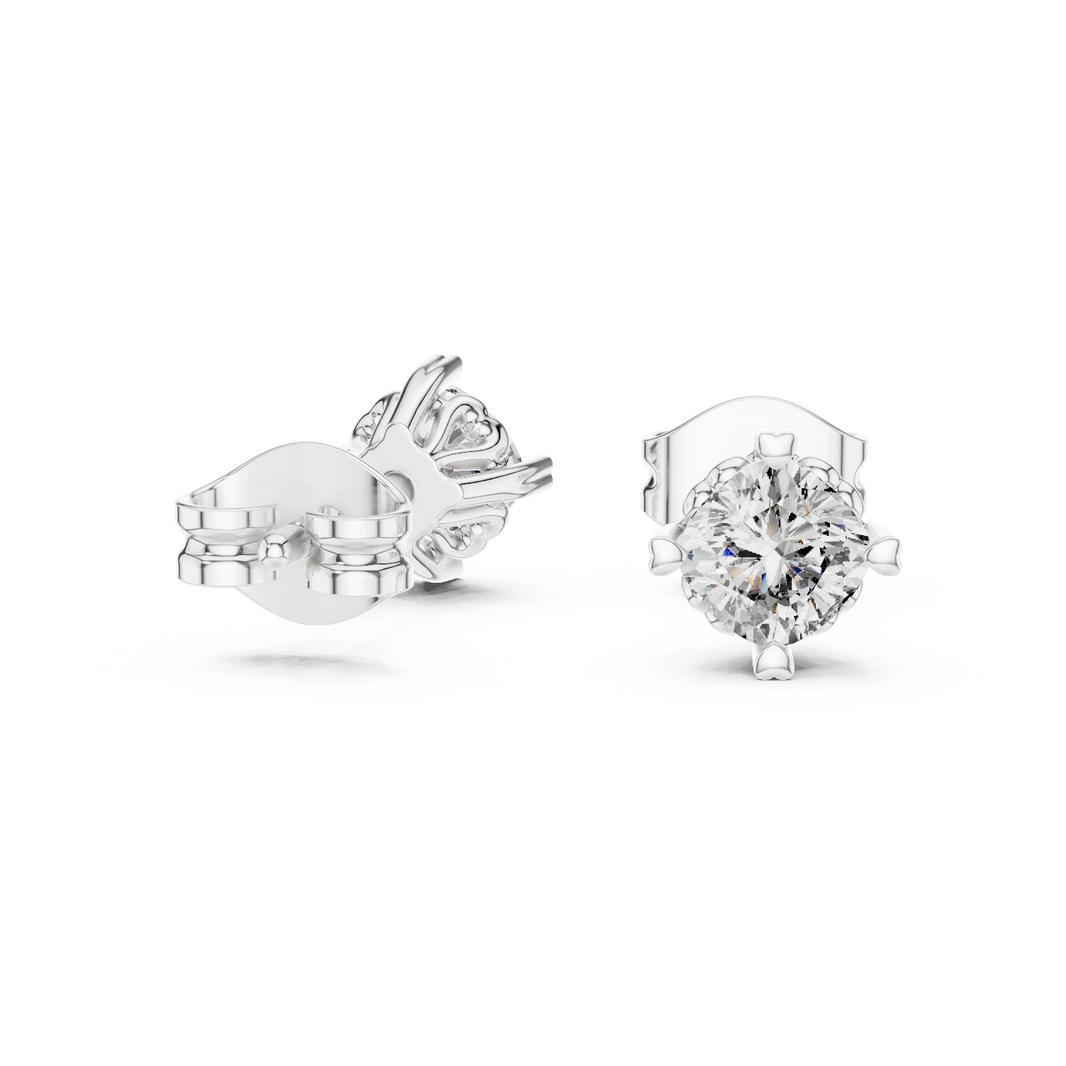 Cushion Moissanite Heart Prong Stud Earrings in white 925 sterling silver, view 1