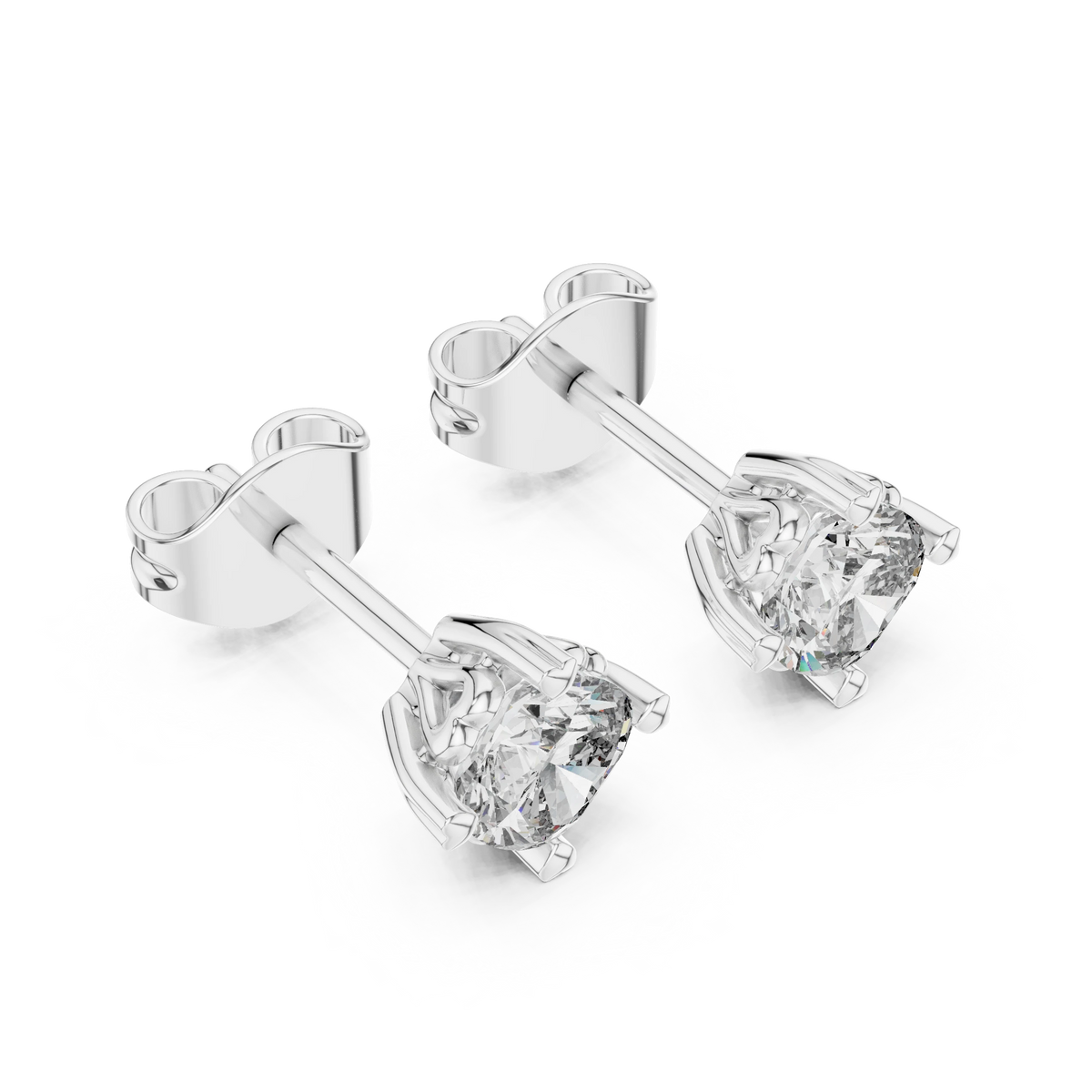 Cushion Moissanite Heart Prong Stud Earrings in white 925 sterling silver, view 2