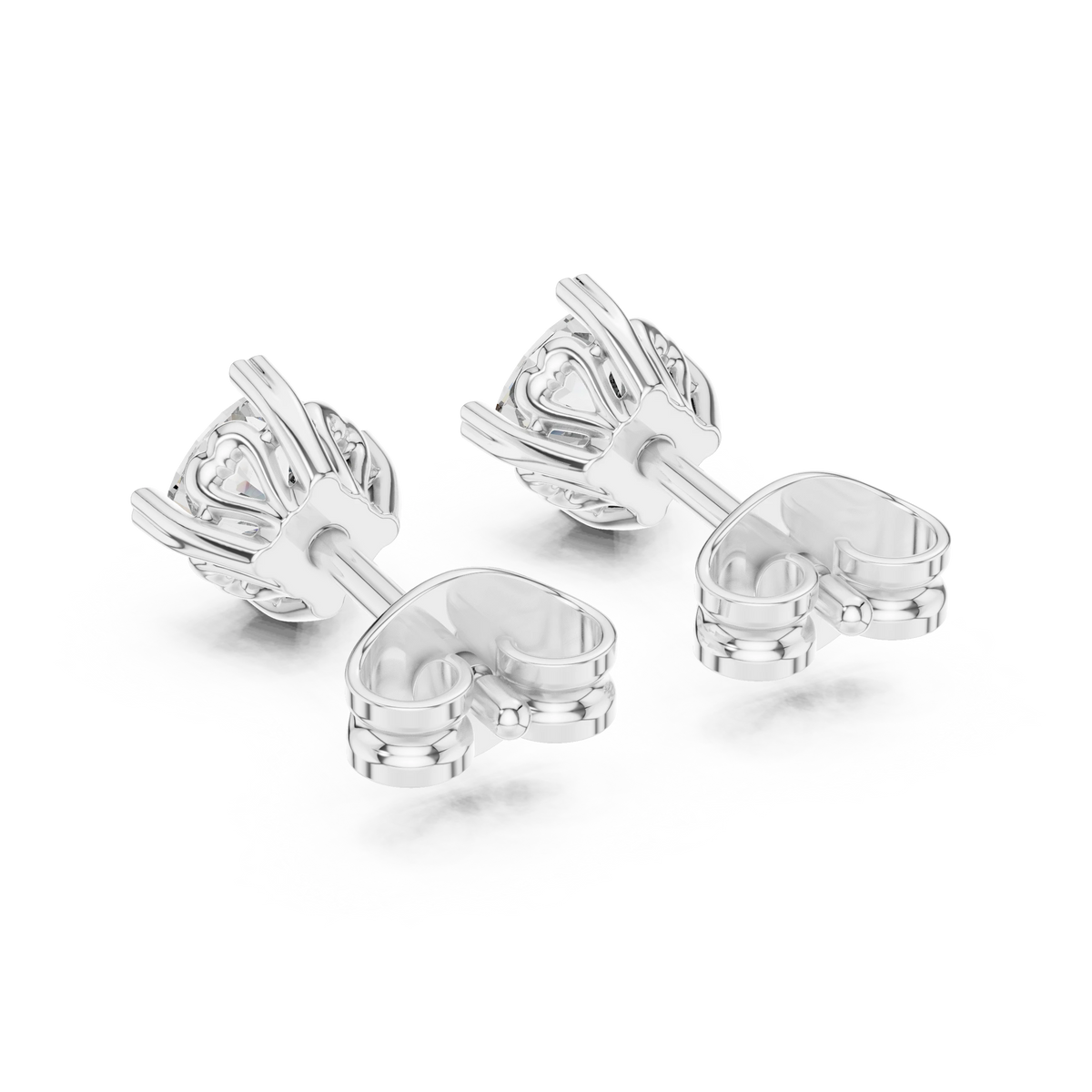 Cushion Moissanite Heart Prong Stud Earrings in white 925 sterling silver, view 3
