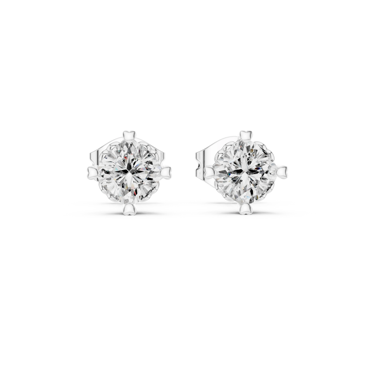 Cushion Moissanite Heart Prong Stud Earrings in white 925 sterling silver, view 4