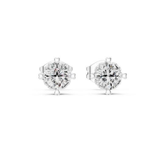 Cushion Moissanite Heart Prong Stud Earrings in white 925 sterling silver, view 4