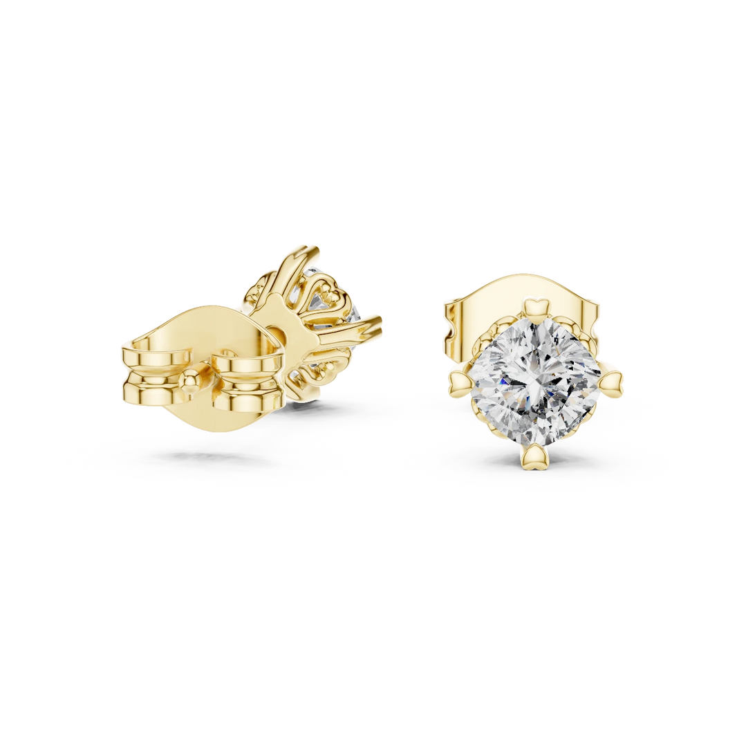 Cushion Moissanite Heart Prong Stud Earrings in yellow 925 sterling silver, view 1