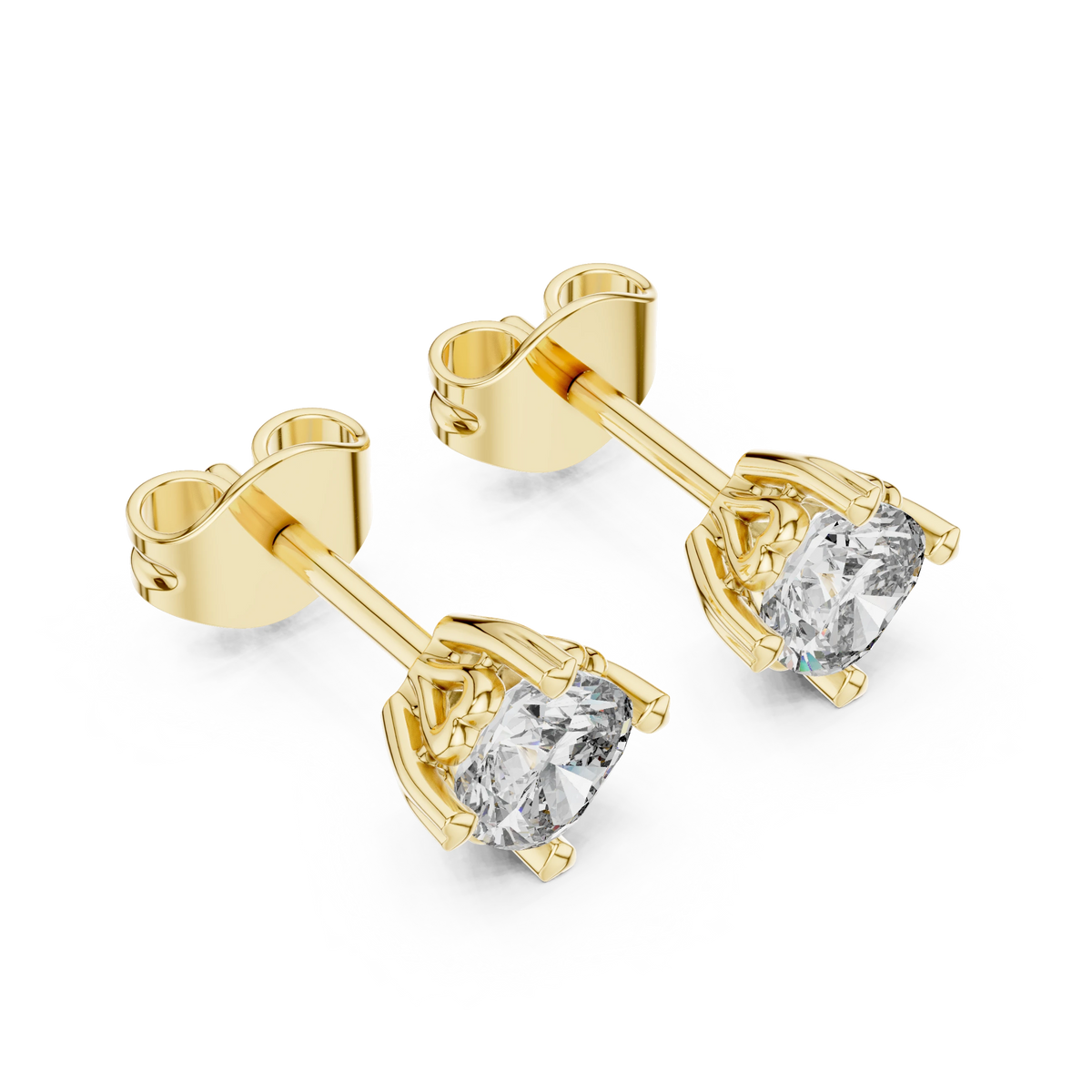 Cushion Moissanite Heart Prong Stud Earrings in yellow 925 sterling silver, view 2