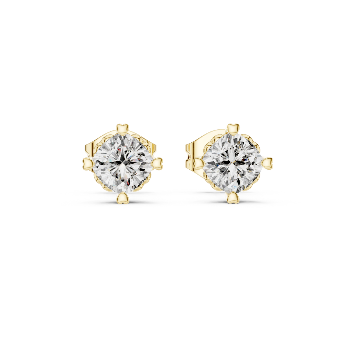Cushion Moissanite Heart Prong Stud Earrings in yellow 925 sterling silver, view 4