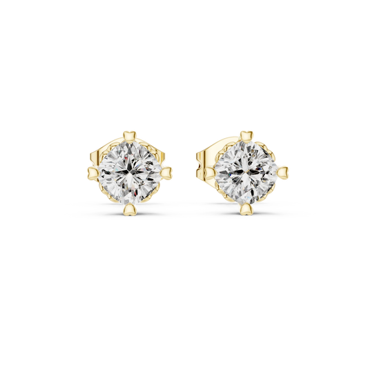 Cushion Moissanite Heart Prong Stud Earrings in yellow 925 sterling silver, view 4