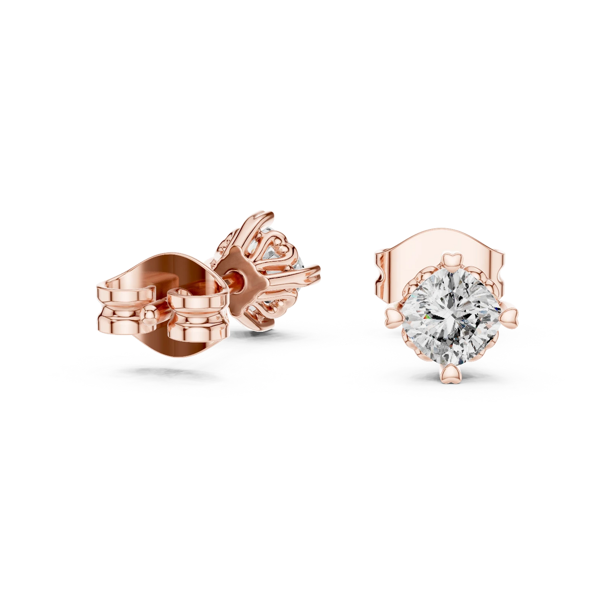 Cushion Moissanite Heart Prong Stud Earrings in rose 925 sterling silver, view 1