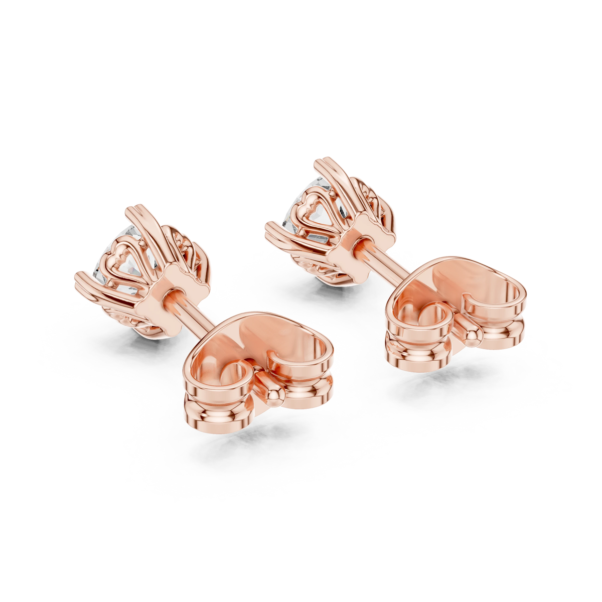 Cushion Moissanite Heart Prong Stud Earrings in rose 925 sterling silver, view 3