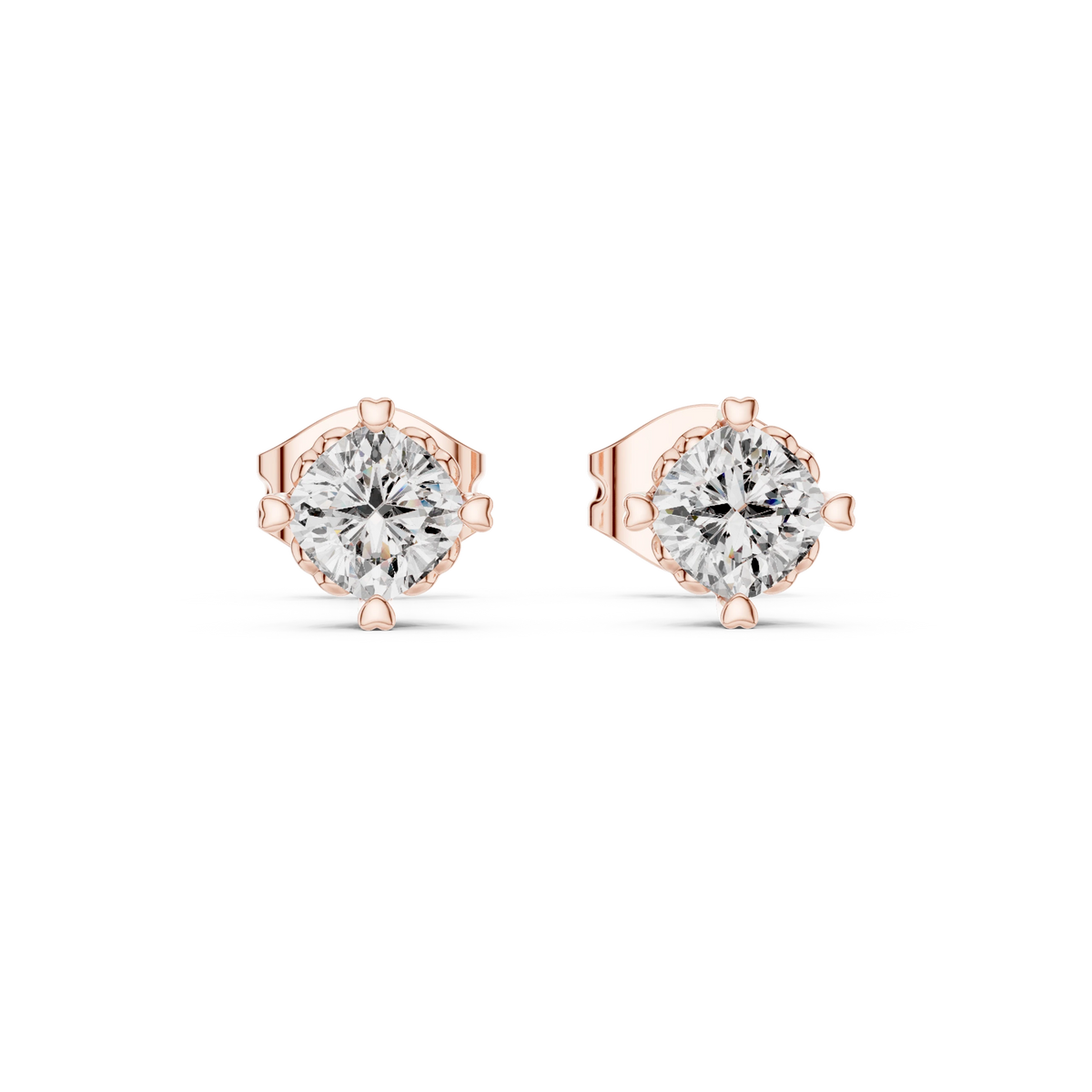 Cushion Moissanite Heart Prong Stud Earrings in rose 925 sterling silver, view 4