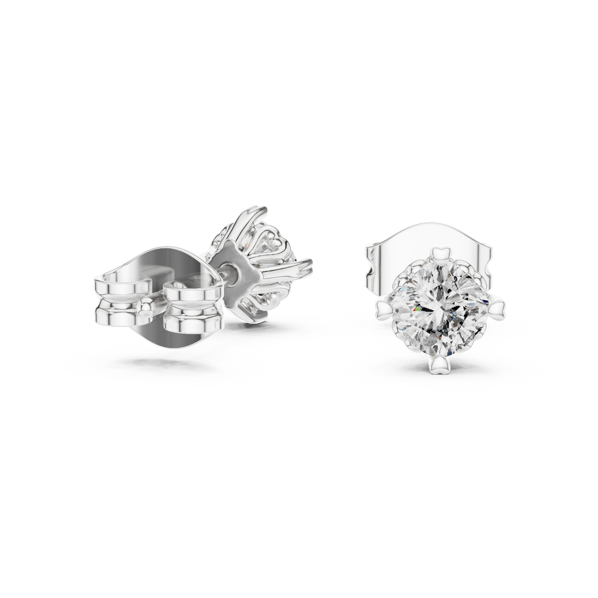 Cushion Moissanite Heart Prong Stud Earrings in white 925 sterling silver, view 1