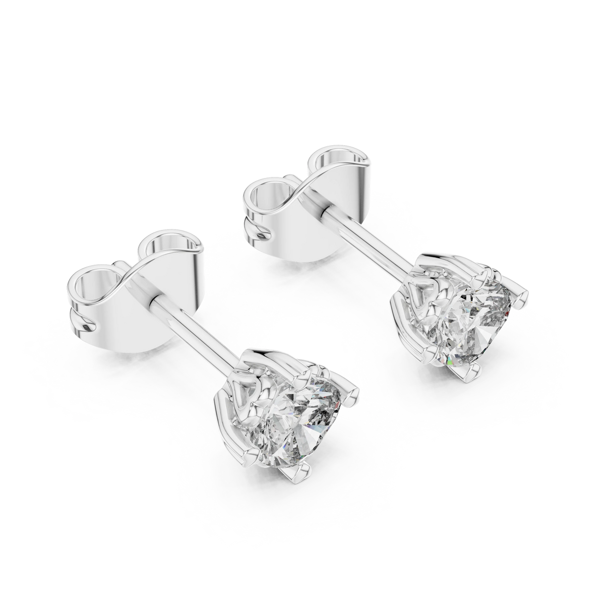 Cushion Moissanite Heart Prong Stud Earrings in white 925 sterling silver, view 2