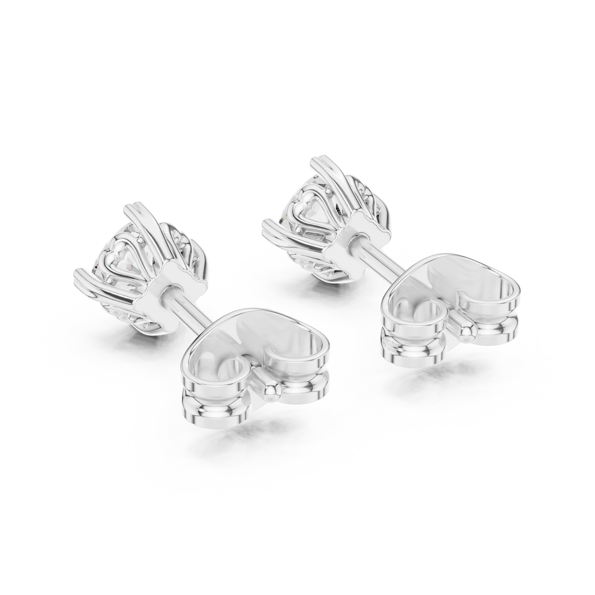 Cushion Moissanite Heart Prong Stud Earrings in white 925 sterling silver, view 3