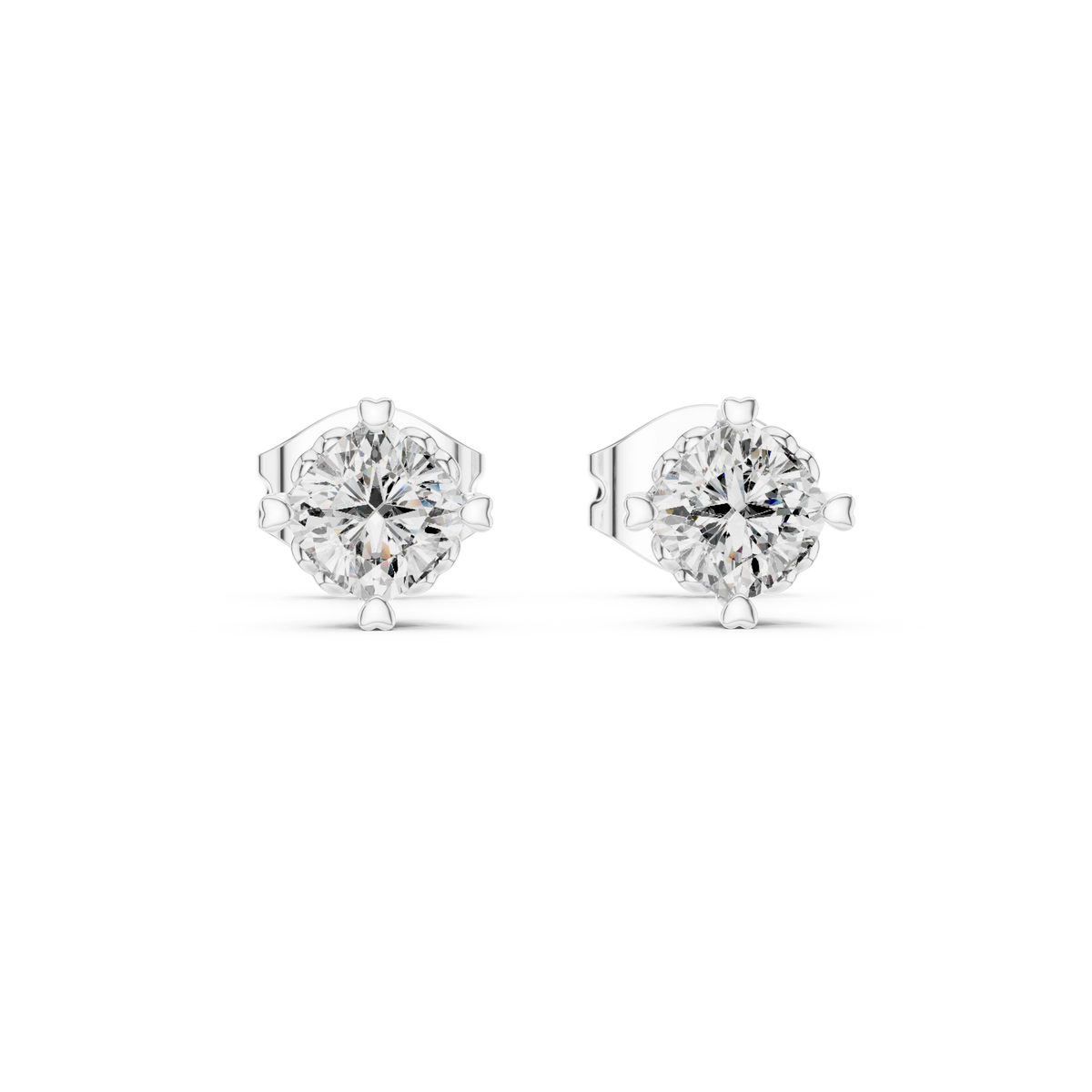 Cushion Moissanite Heart Prong Stud Earrings in white 925 sterling silver, view 4