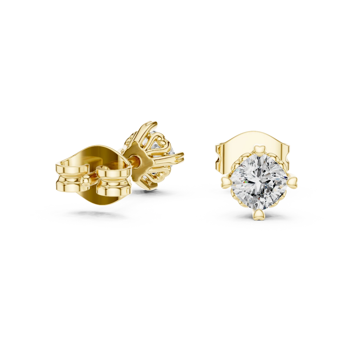 Cushion Moissanite Heart Prong Stud Earrings in yellow 925 sterling silver, view 1