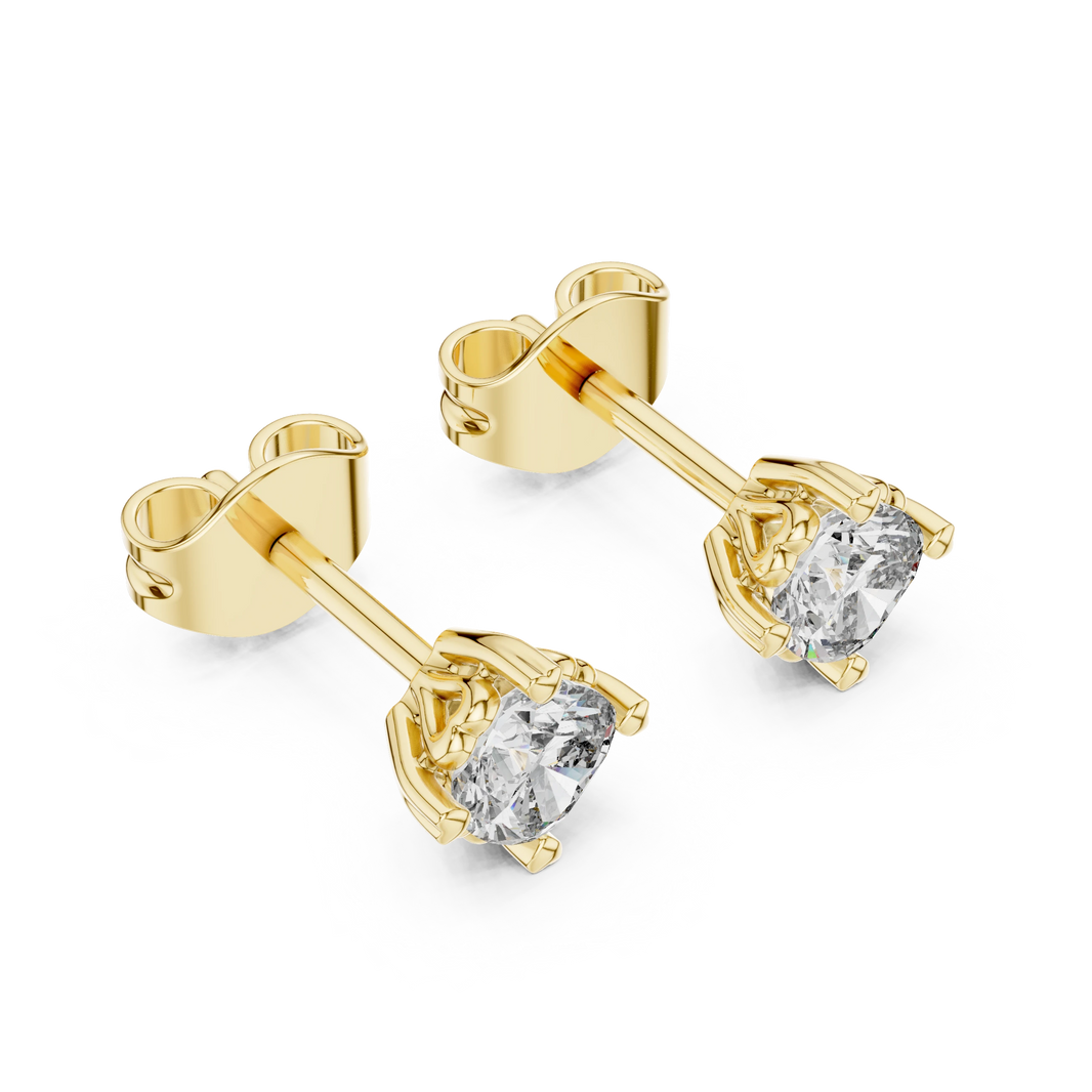 Cushion Moissanite Heart Prong Stud Earrings in yellow 925 sterling silver, view 2