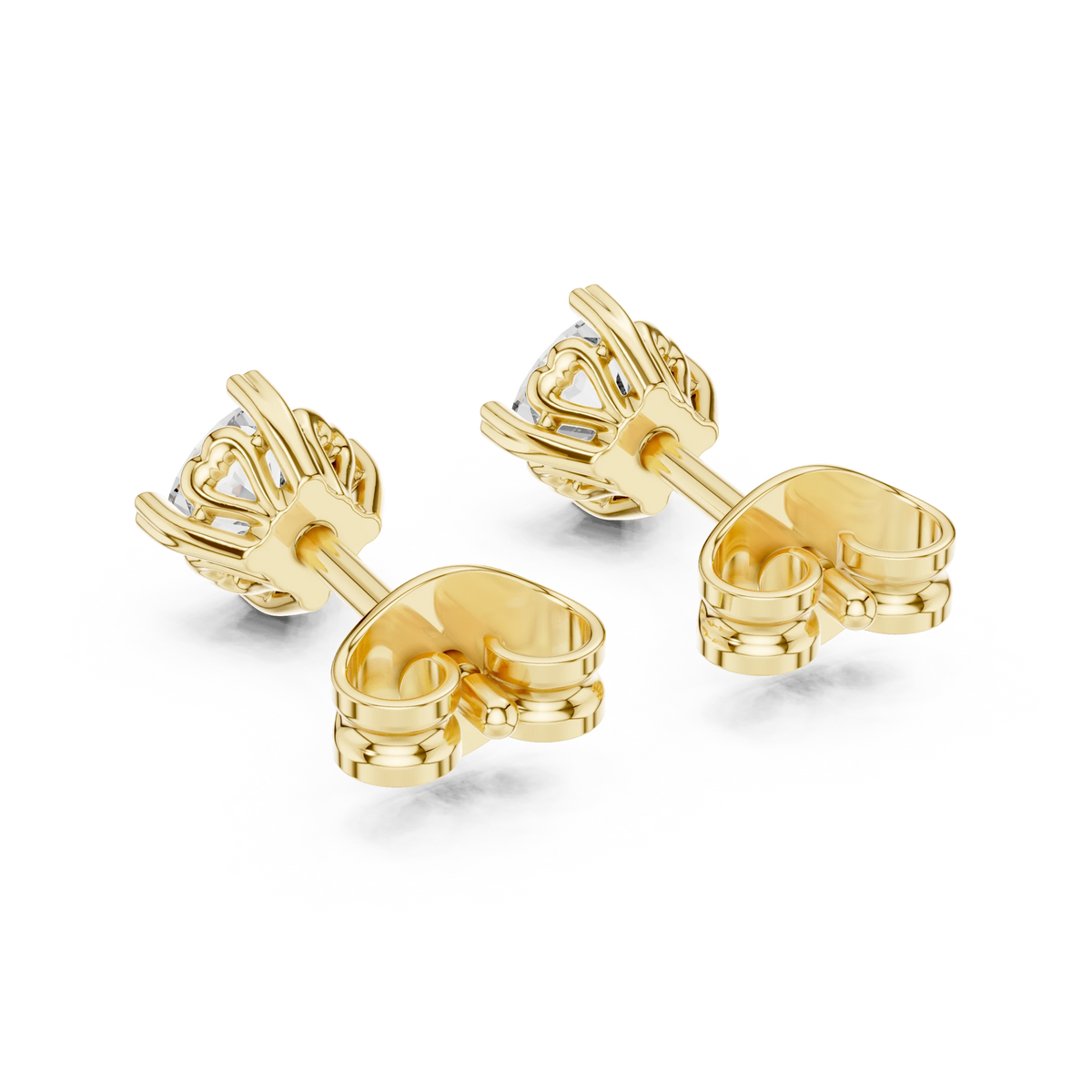 Cushion Moissanite Heart Prong Stud Earrings in yellow 925 sterling silver, view 3