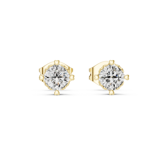 Cushion Moissanite Heart Prong Stud Earrings in yellow 925 sterling silver, view 4