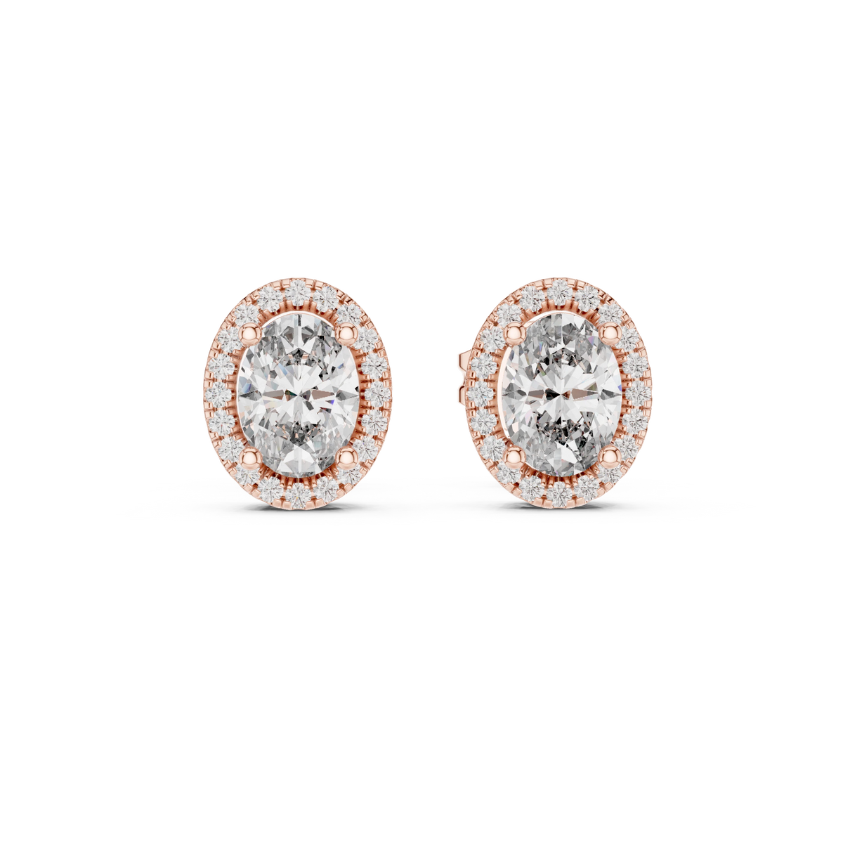 Oval Halo Moissanite Stud Earrings with Scroll Gallery in rose 925 sterling silver, view 4