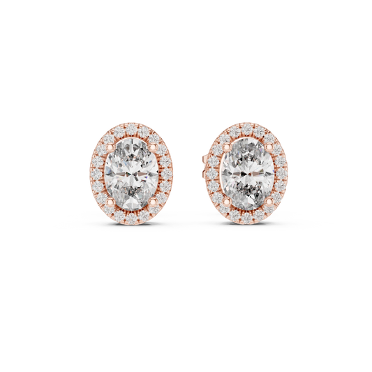 Oval Halo Moissanite Stud Earrings with Scroll Gallery in rose 925 sterling silver, view 4