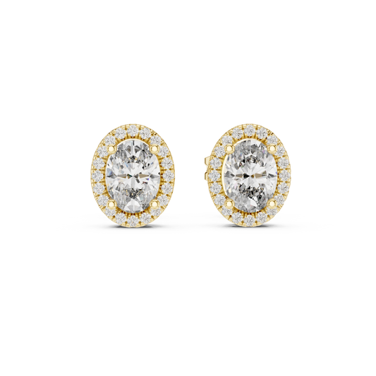 Oval Halo Moissanite Stud Earrings with Scroll Gallery in yellow 925 sterling silver, view 4