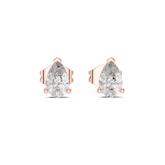 Pear Moissanite Three Prong Stud Earrings in rose 925 sterling silver, view 4