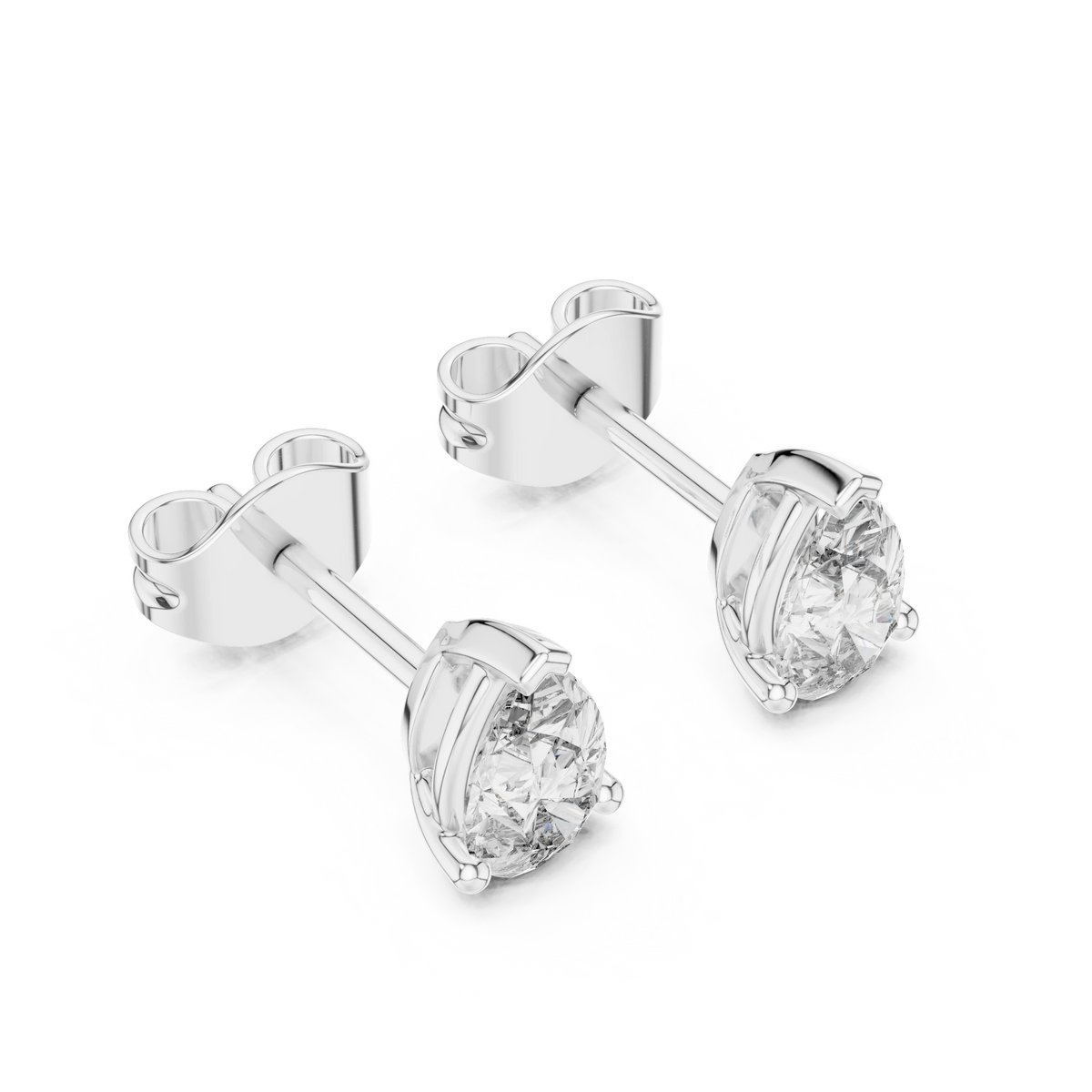 Pear Moissanite Three Prong Stud Earrings in white 925 sterling silver, view 2