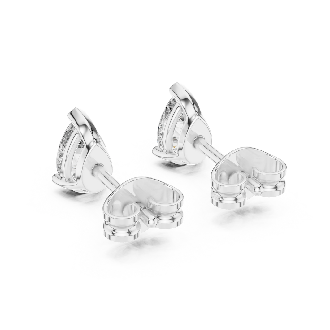 Pear Moissanite Three Prong Stud Earrings in white 925 sterling silver, view 3
