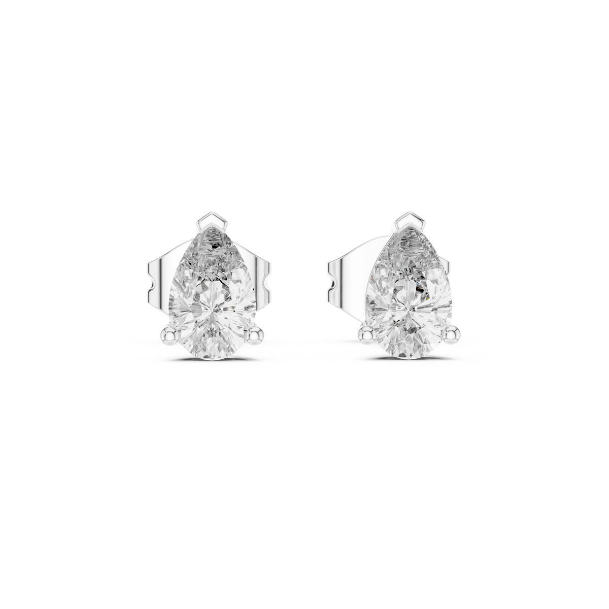 Pear Moissanite Three Prong Stud Earrings in white 925 sterling silver, view 4