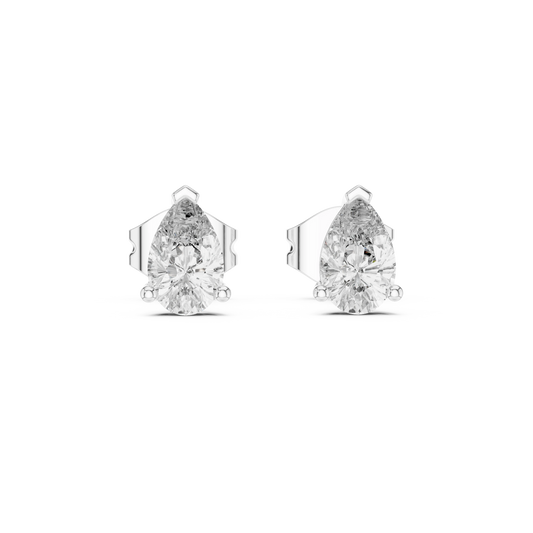 Pear Moissanite Three Prong Stud Earrings in white 925 sterling silver, view 4