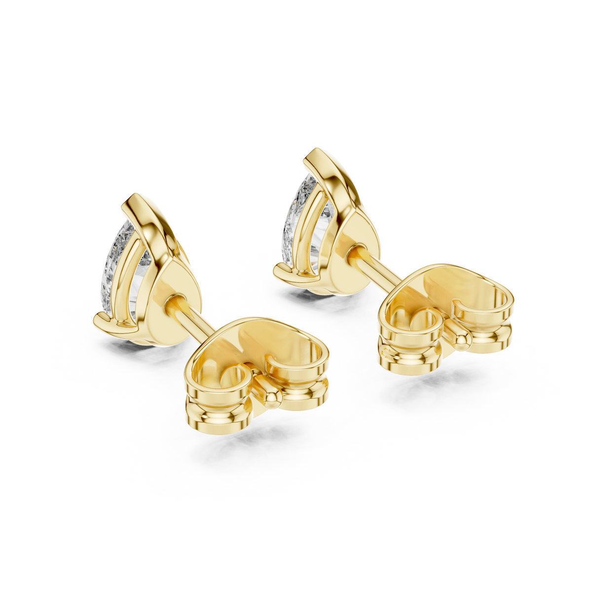 Pear Moissanite Three Prong Stud Earrings in yellow 925 sterling silver, view 3
