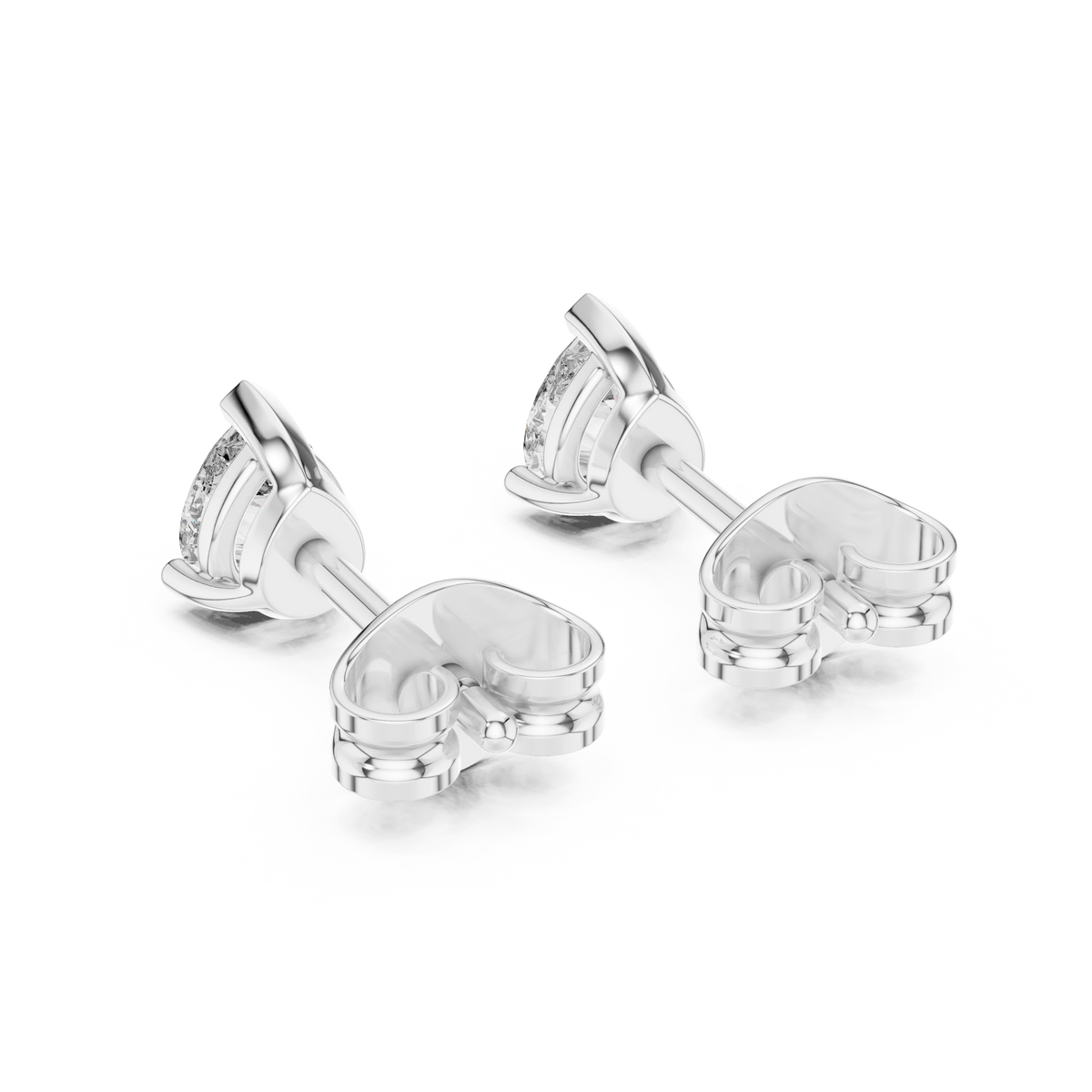 Pear Moissanite Three Prong Stud Earrings in white 925 sterling silver, view 3