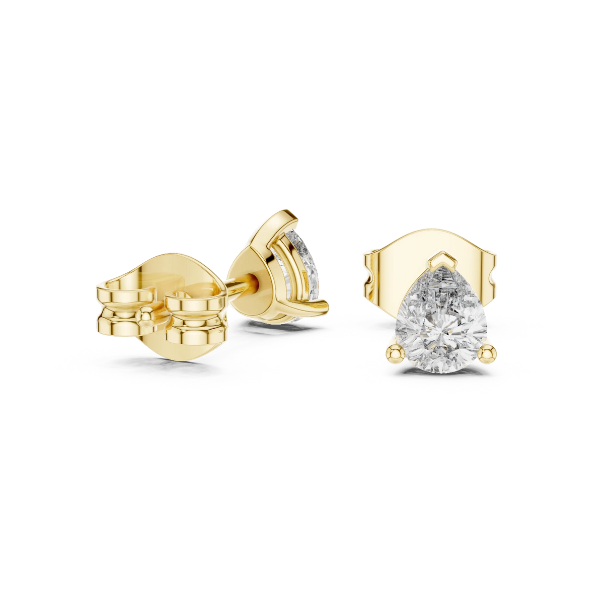 Pear Moissanite Three Prong Stud Earrings in yellow 925 sterling silver, view 1