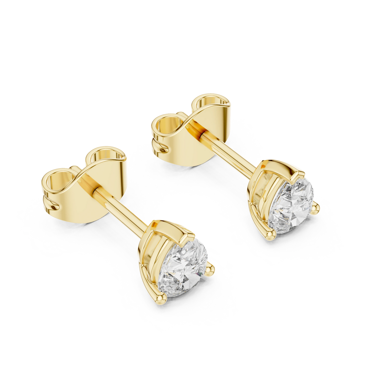 Pear Moissanite Three Prong Stud Earrings in yellow 925 sterling silver, view 2