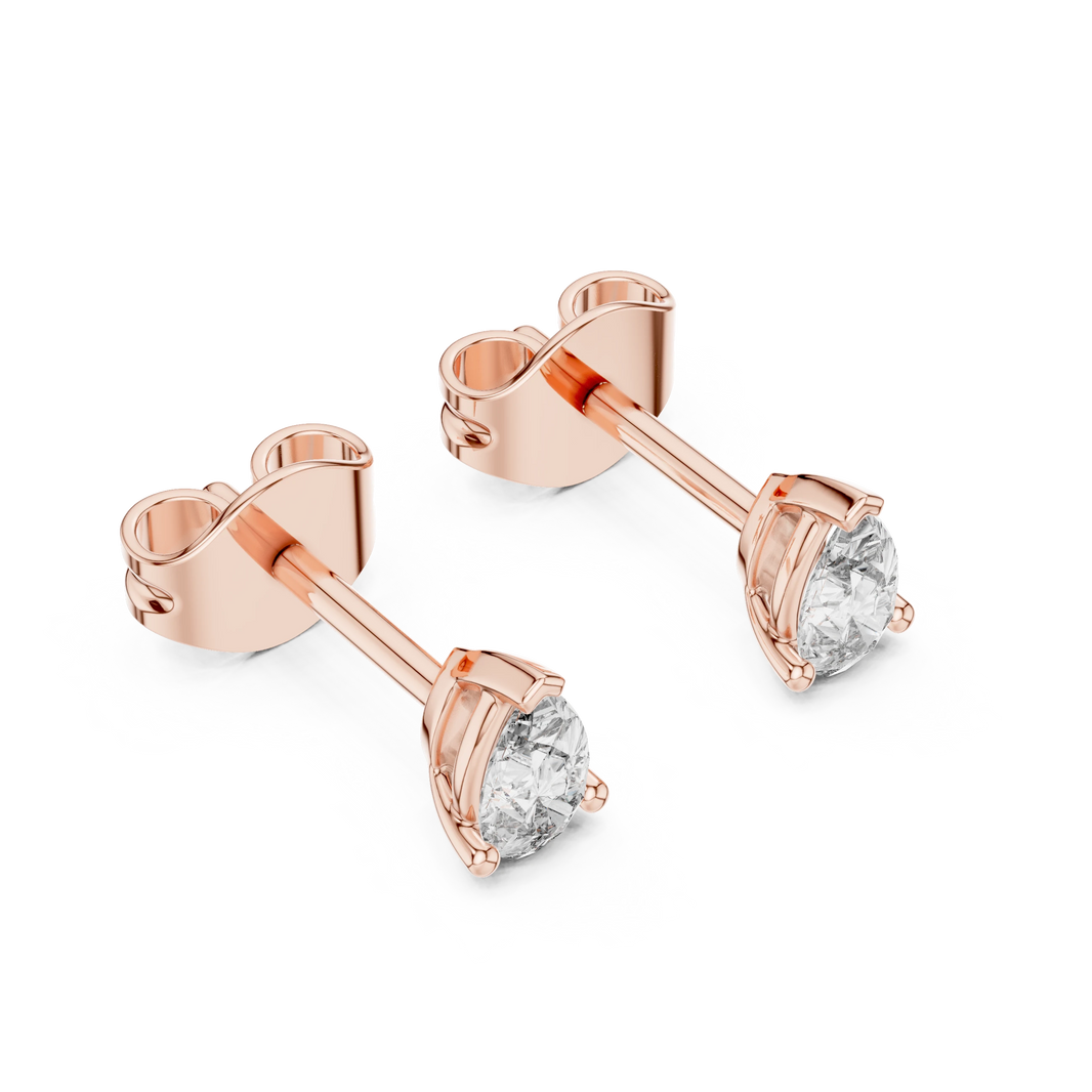 Pear Moissanite Three Prong Stud Earrings in rose 925 sterling silver, view 2