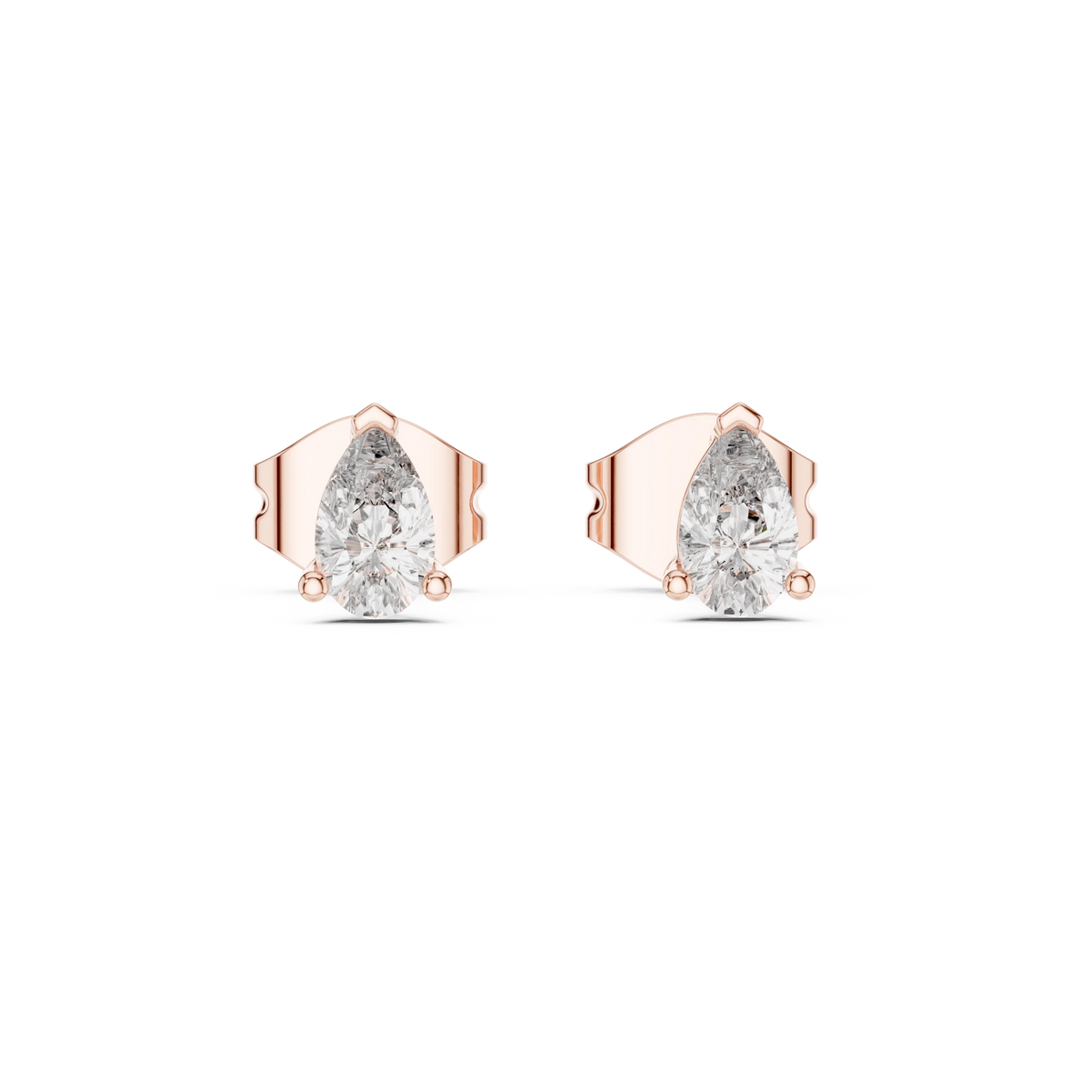 Pear Moissanite Three Prong Stud Earrings in rose 925 sterling silver, view 4