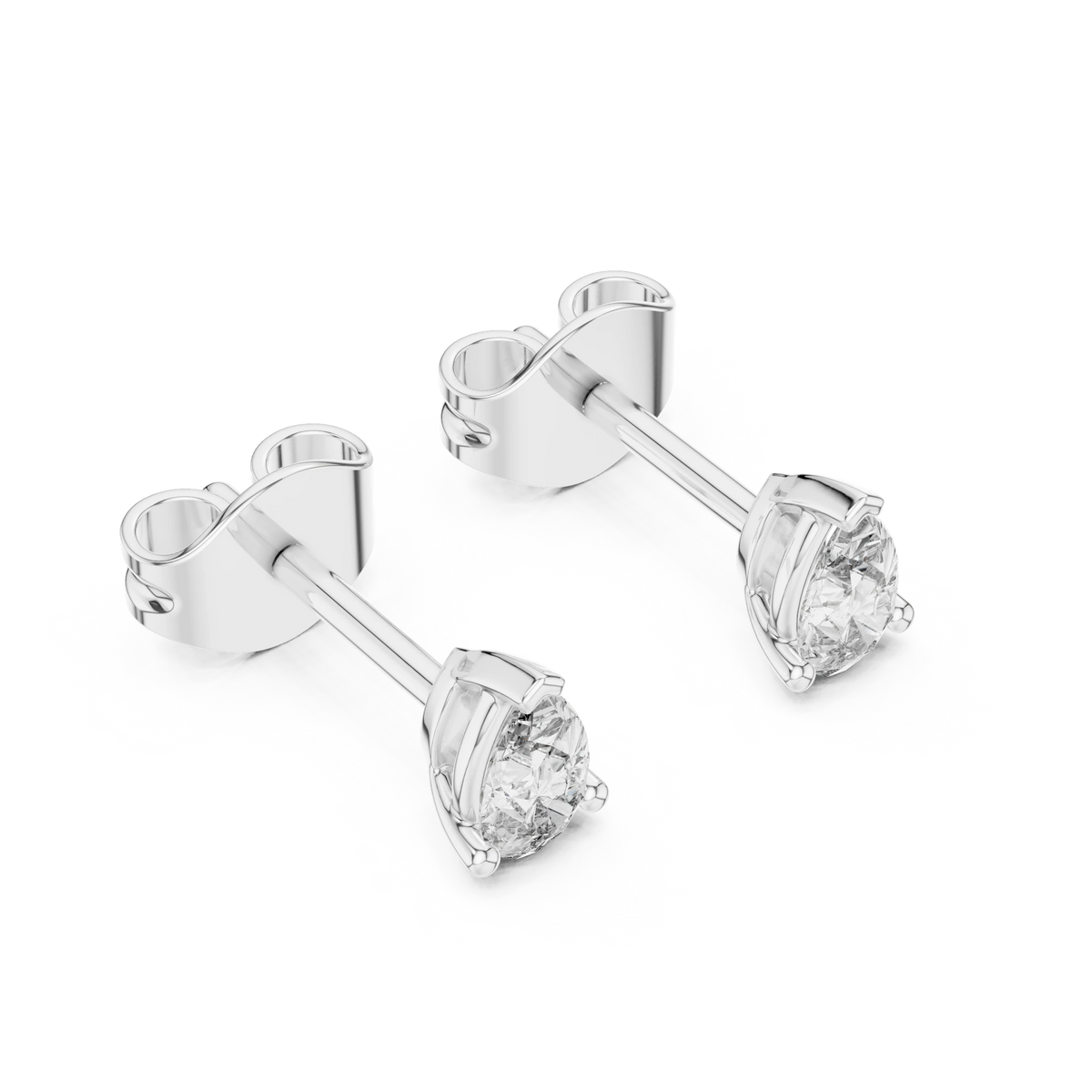 Pear Moissanite Three Prong Stud Earrings in white 925 sterling silver, view 2