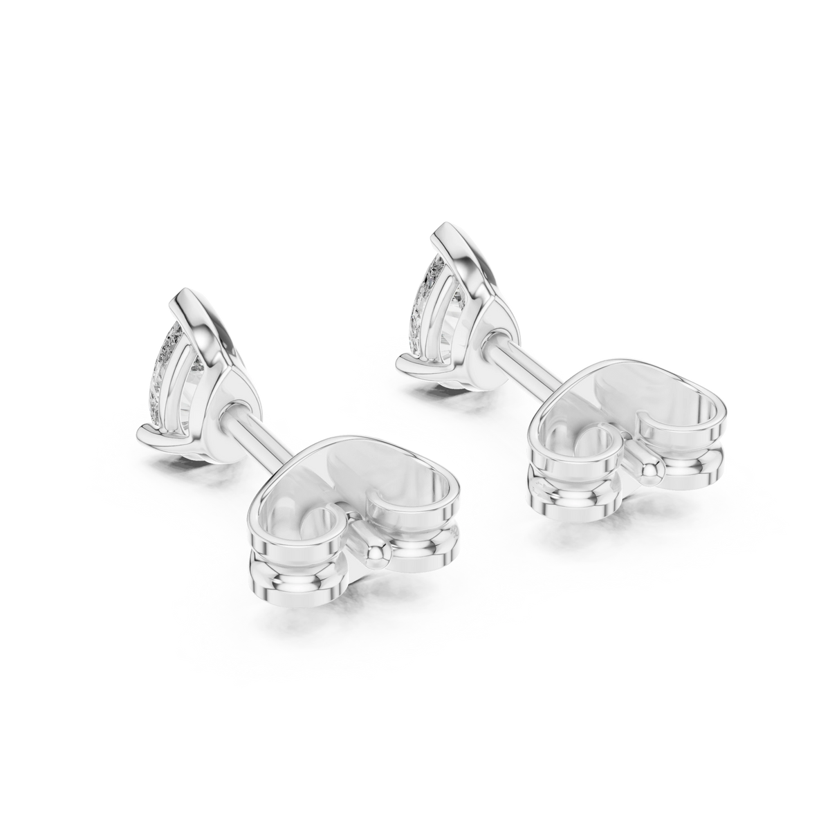 Pear Moissanite Three Prong Stud Earrings in white 925 sterling silver, view 3