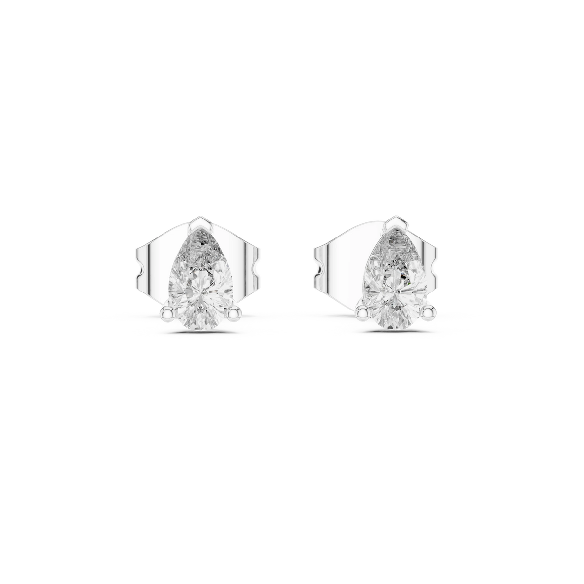 Pear Moissanite Three Prong Stud Earrings in white 925 sterling silver, view 4
