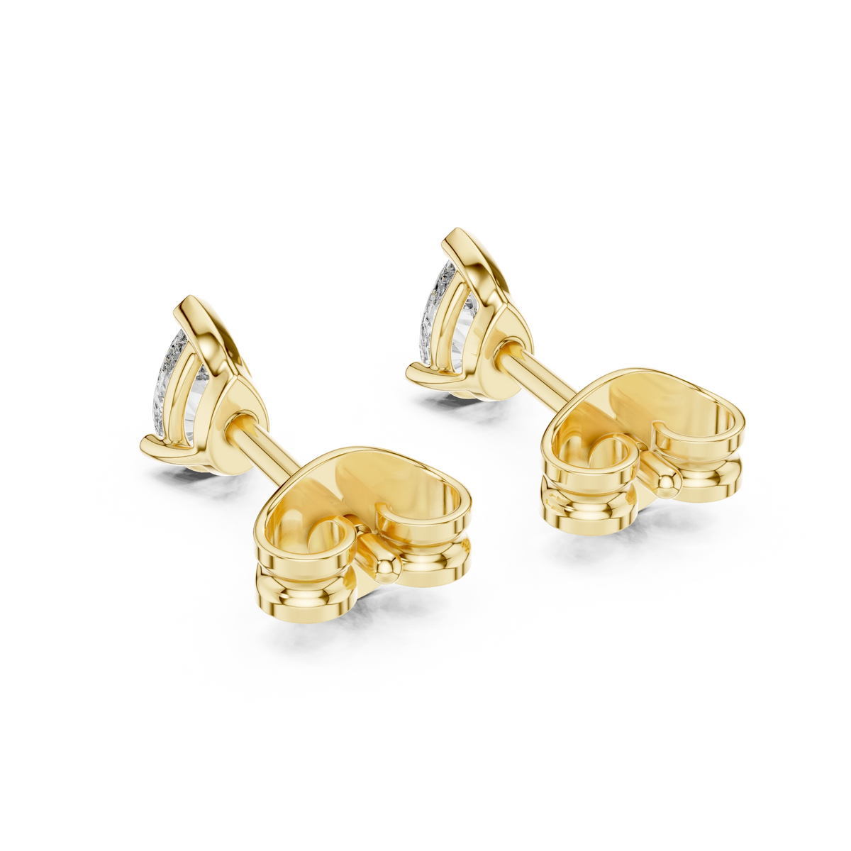 Pear Moissanite Three Prong Stud Earrings in yellow 925 sterling silver, view 3