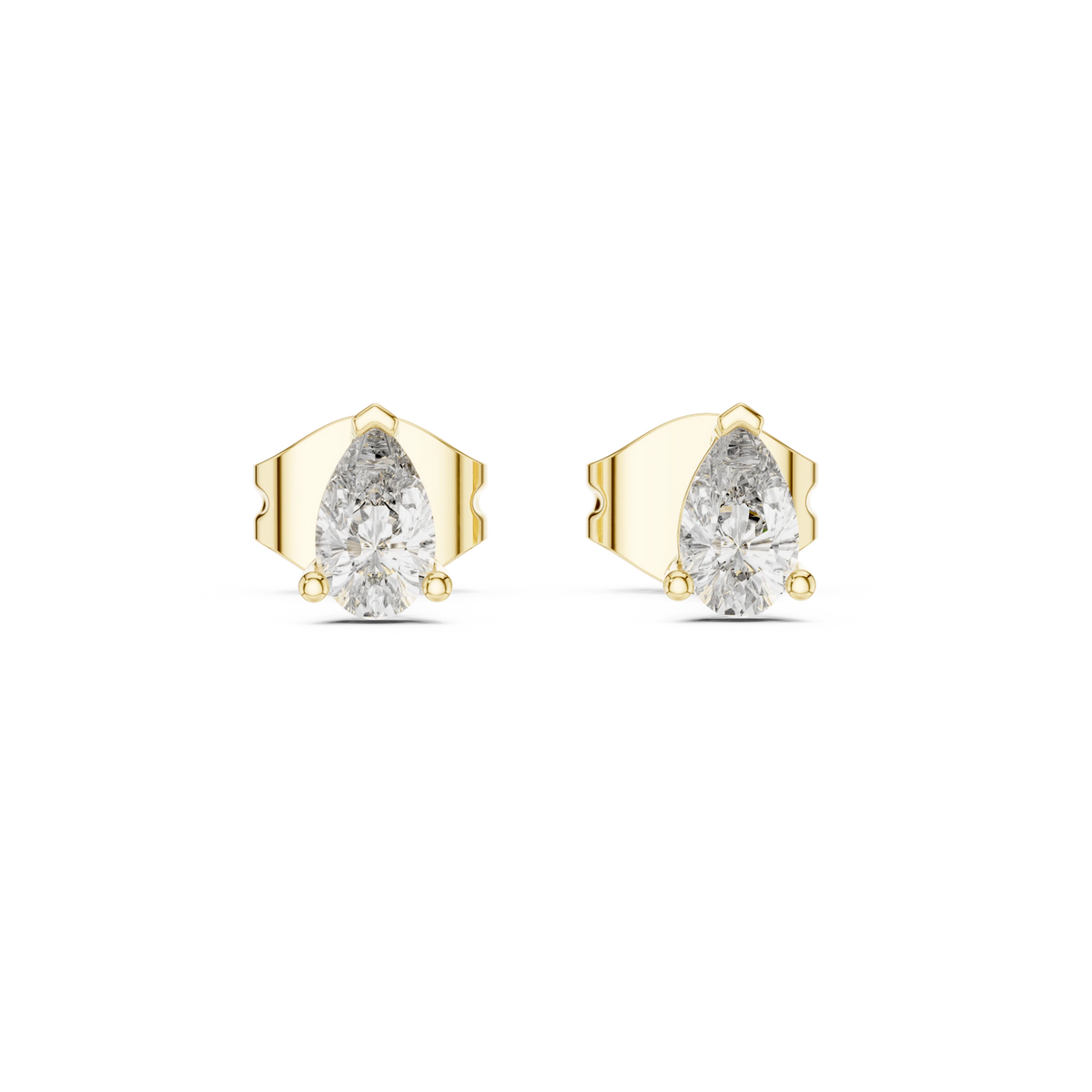 Pear Moissanite Three Prong Stud Earrings in yellow 925 sterling silver, view 4