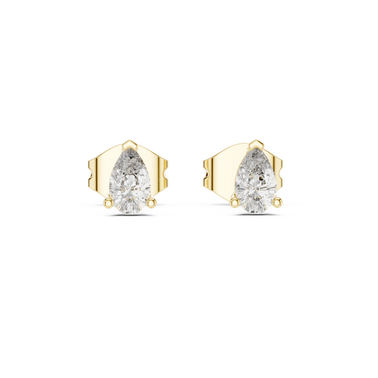 Pear Moissanite Three Prong Stud Earrings in yellow 925 sterling silver, view 4