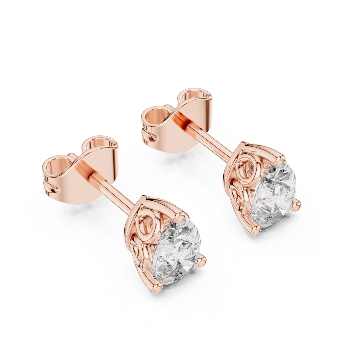 Pear Moissanite Filigree Basket Stud Earrings in rose 925 sterling silver, view 2