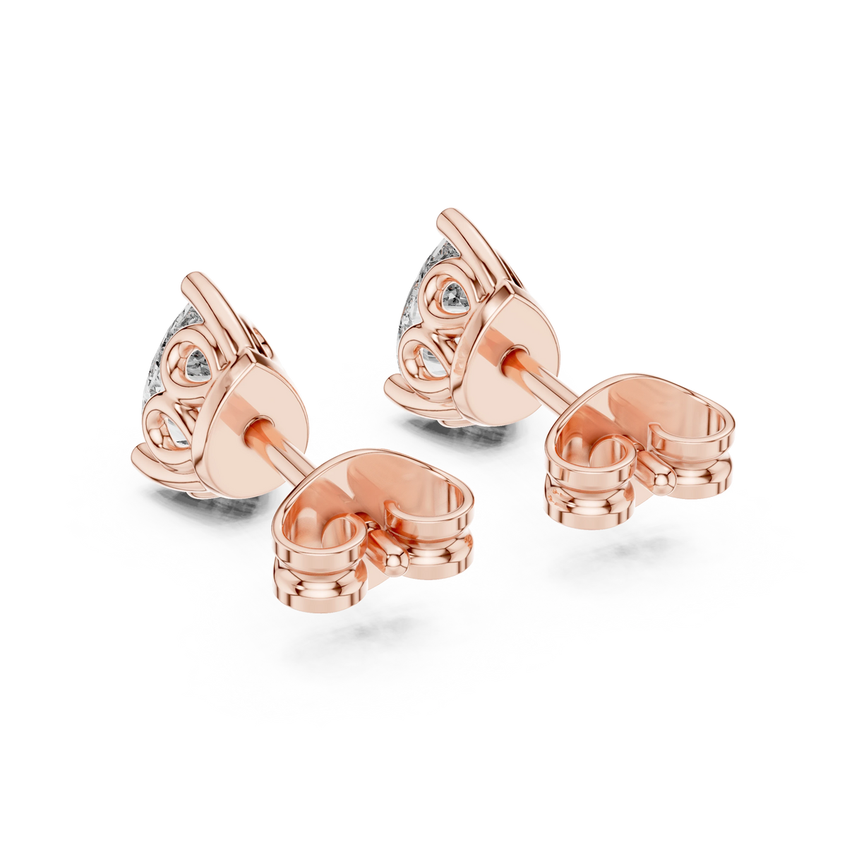 Pear Moissanite Filigree Basket Stud Earrings in rose 925 sterling silver, view 3