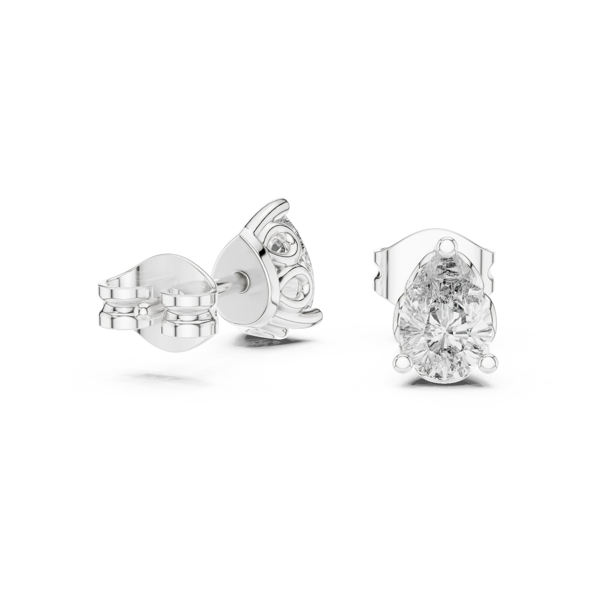 Pear Moissanite Filigree Basket Stud Earrings in white 925 sterling silver, view 1