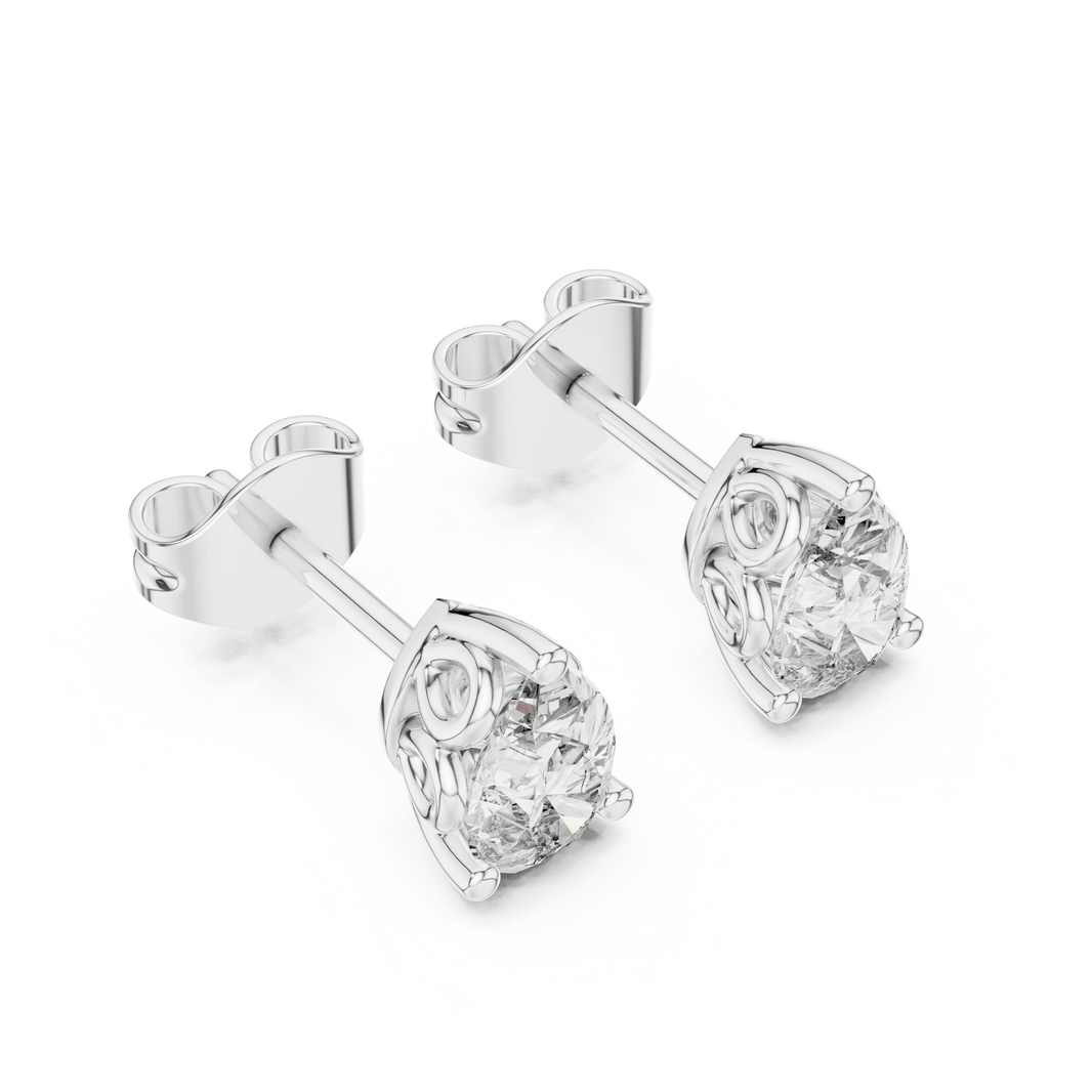 Pear Moissanite Filigree Basket Stud Earrings in white 925 sterling silver, view 2