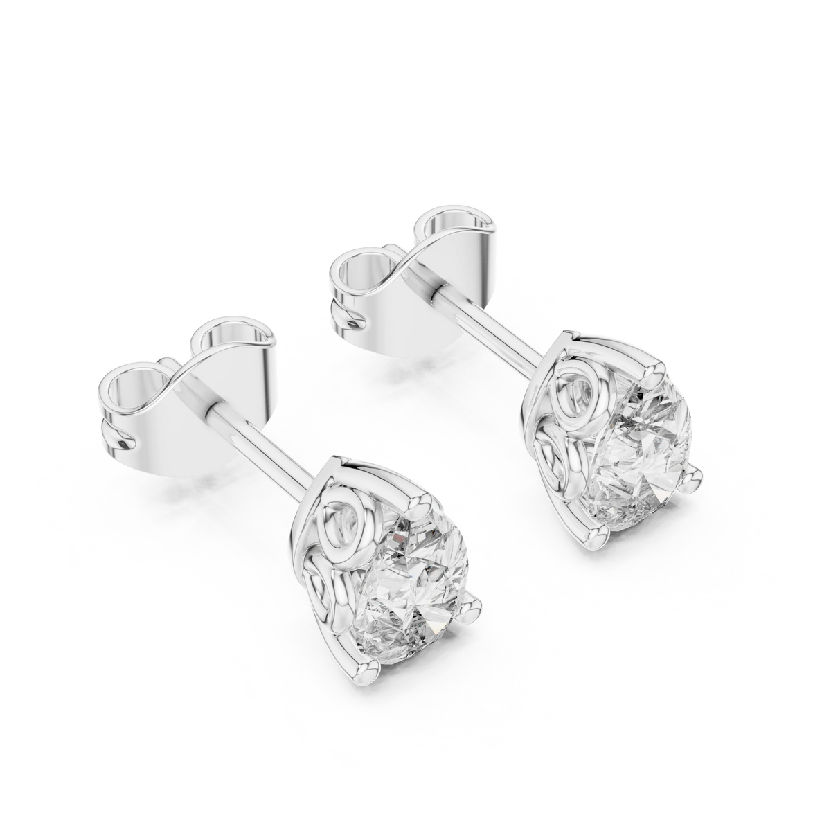 Pear Moissanite Filigree Basket Stud Earrings in white 925 sterling silver, view 2