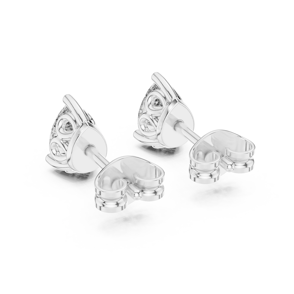 Pear Moissanite Filigree Basket Stud Earrings in white 925 sterling silver, view 3
