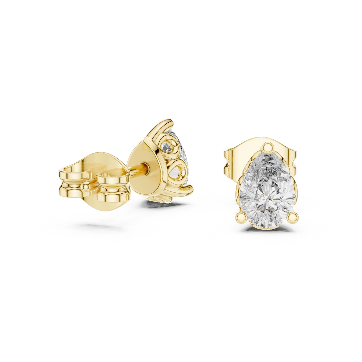 Pear Moissanite Filigree Basket Stud Earrings in yellow 925 sterling silver, view 1