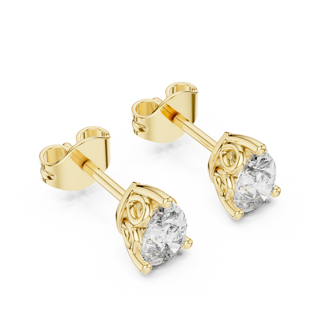 Pear Moissanite Filigree Basket Stud Earrings in yellow 925 sterling silver, view 2