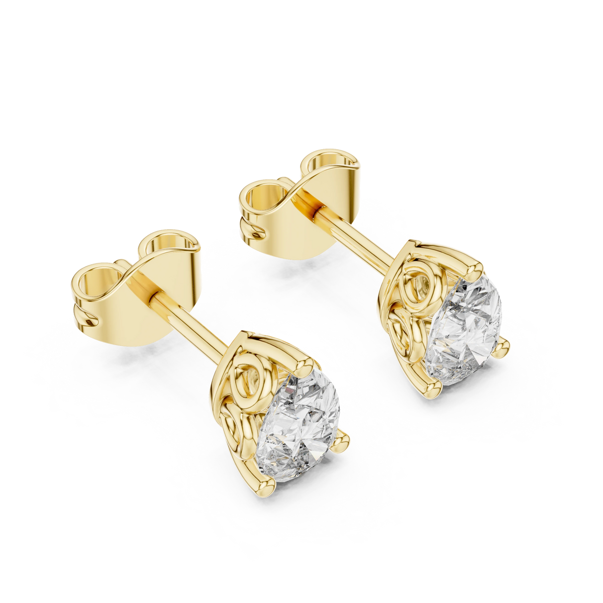 Pear Moissanite Filigree Basket Stud Earrings in yellow 925 sterling silver, view 2